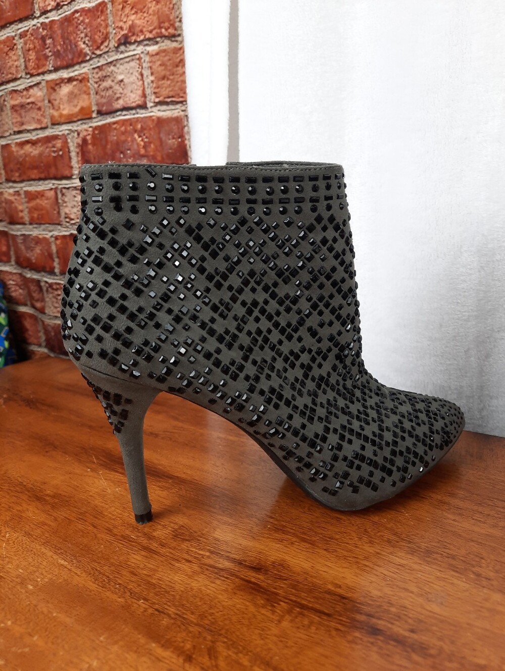 Giani Bini Embellished Grey and Black Ankle Booties - High Heel - Picture 8 of 16
